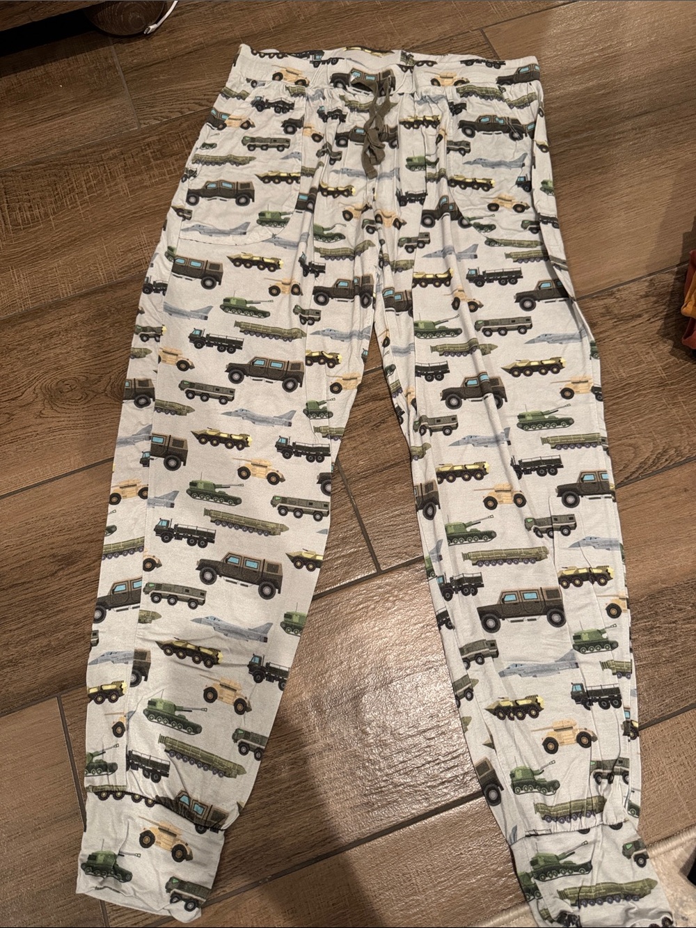 Posh Peanut Cream Joggers with Green & Brown Military Vehicle Print